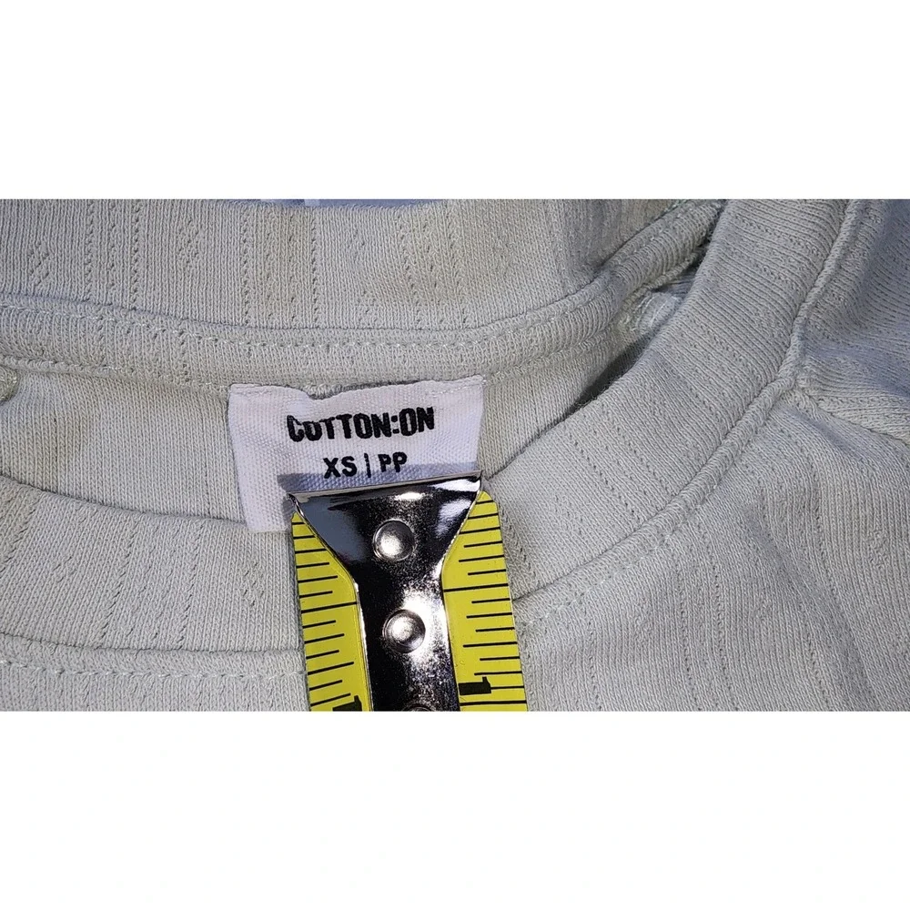 Cotton On Baby Tee Womens XS Sage Green Pointelle Lettuce Edge Raglan Sleeve y2K - Picture 6 of 6